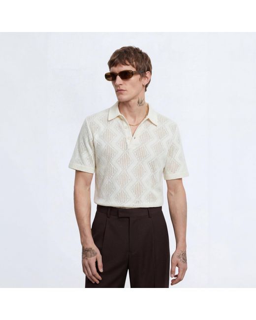 Twisted Tailor White Otis Diamond Cotton Crochet Polo for men