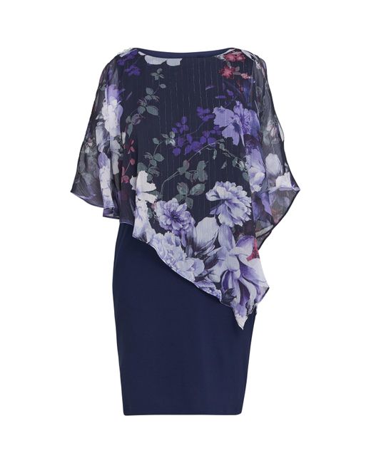 Gina Bacconi Blue Estelle Printed Embellished Dress