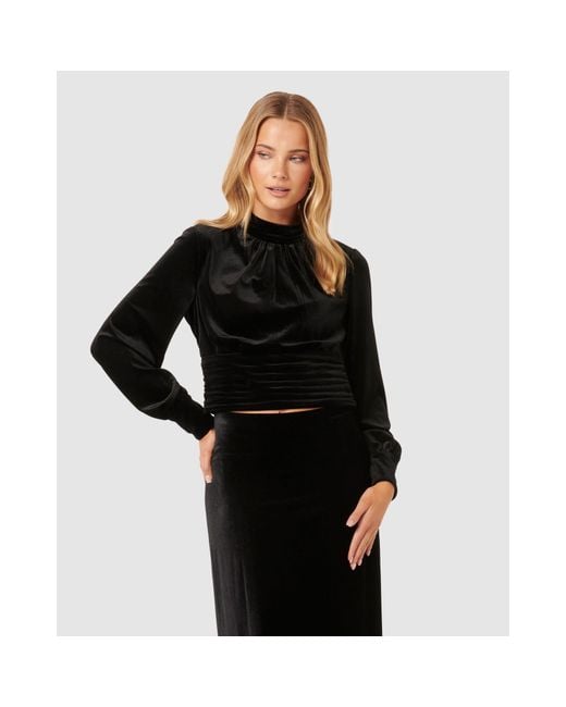 Forever New Black Viola Velvet Keyhole Top