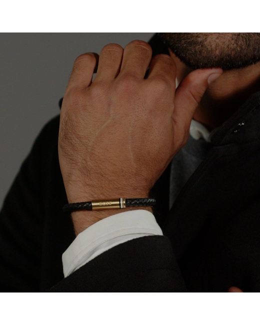 Boss Black Ares Single Magnetic Closure Single-Wrap Leather Bracelet for men
