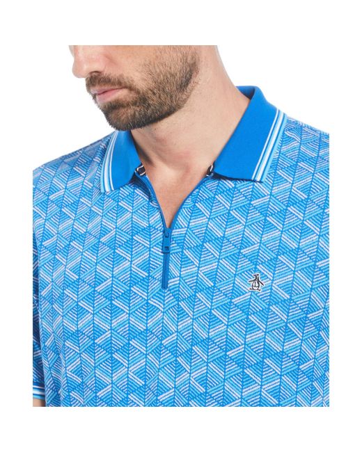 Original Penguin Blue Jacquard Short-Sleeve Polo Shirt for men