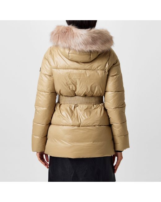 Barbour Natural Saskia Faux Fur Hood Long Sleeve Short Puffer Jacket