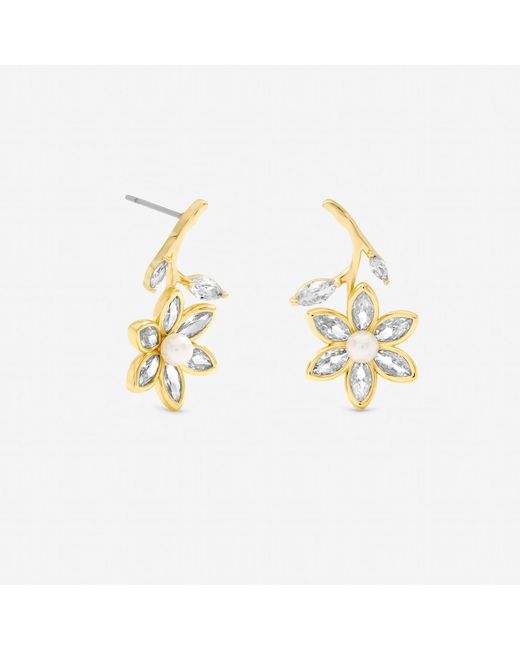 Jon Richard Metallic Plated Crystal And Pearl Flower Drop Earrings