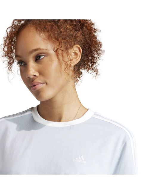 Adidas Blue Essentials 3 Stripe T-Shirt