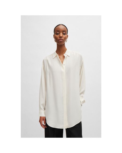 Boss White Benika Relaxed Fit Blouse