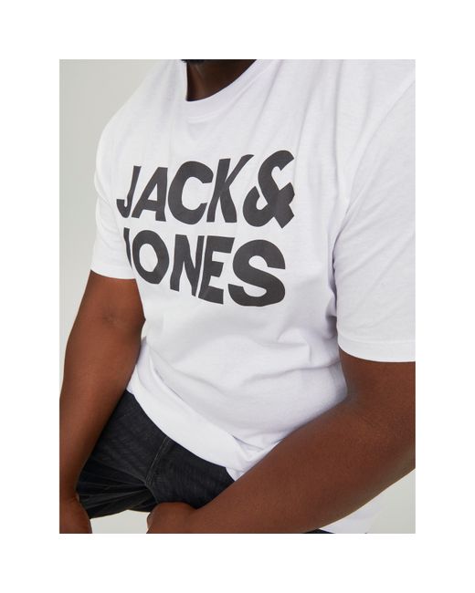 Jack & Jones White Jack Short Sleeve Logo T-Shirt Plus Size for men