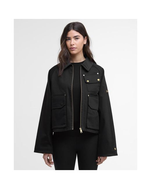 Barbour Black Warlock Heavy Cotton Faux-Velvet Collar Boxy Coach Jacket
