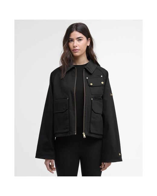 Barbour Black Warlock Heavy Cotton Faux-Velvet Collar Boxy Coach Jacket