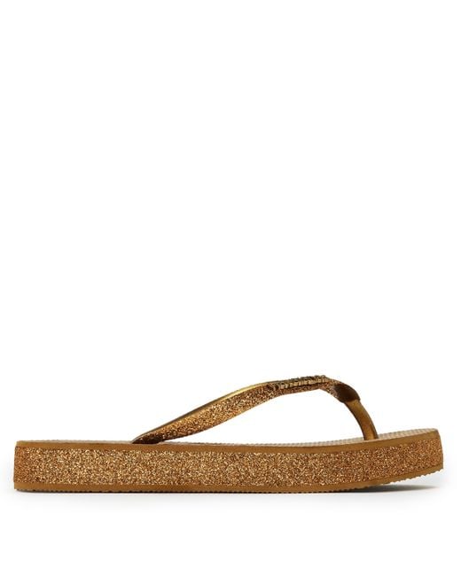 Havaianas Brown Slim Flatform Sparkle Flip Flops