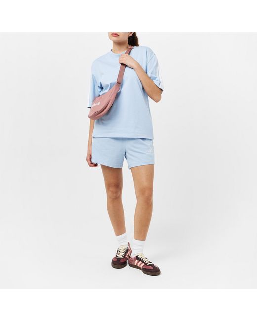 Adidas Blue Essentials 3 Stripe T-Shirt