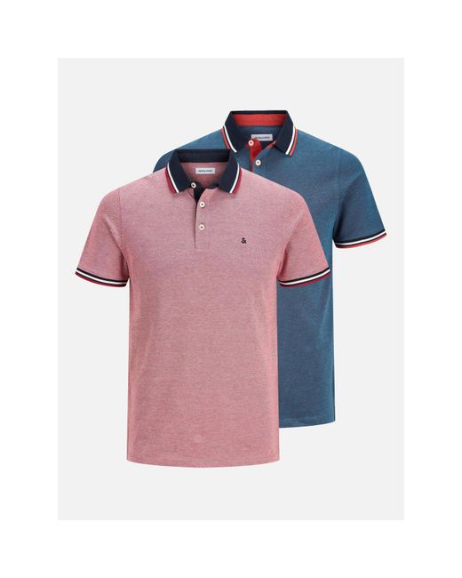 Jack & Jones Pink Paulos Pack Short Sleeve Polo Shirt for men