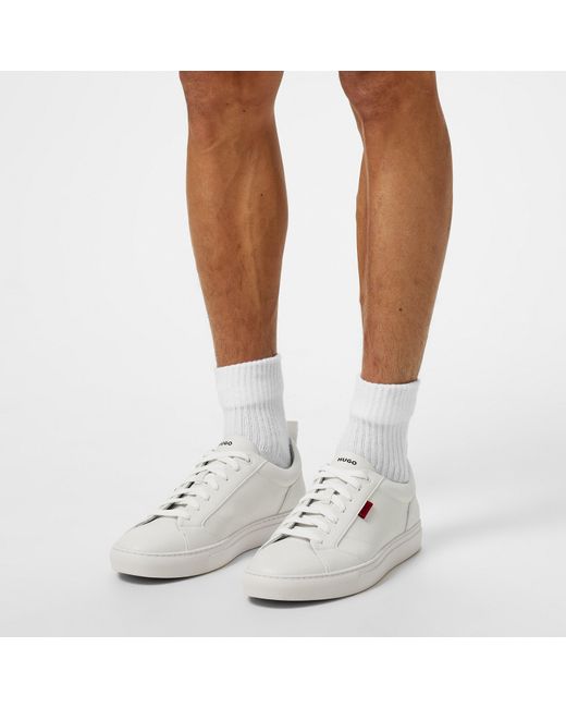 HUGO White Faux-Leather Logo Trainers for men