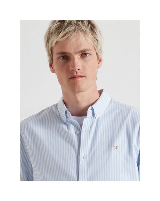 Farah Blue Long Sleeve Patterned Shirt for men