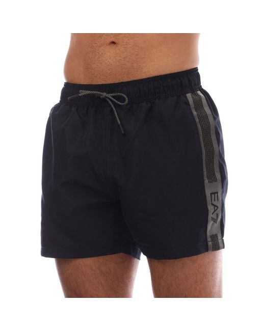 EA7 Black Logo Tape Swim Shorts for men