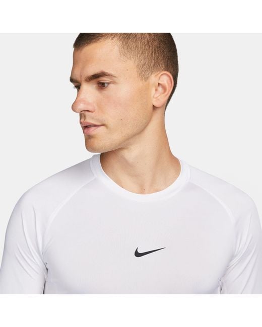 Nike White Pro Dri-Fit Tight Long-Sleeve Fitness Top for men