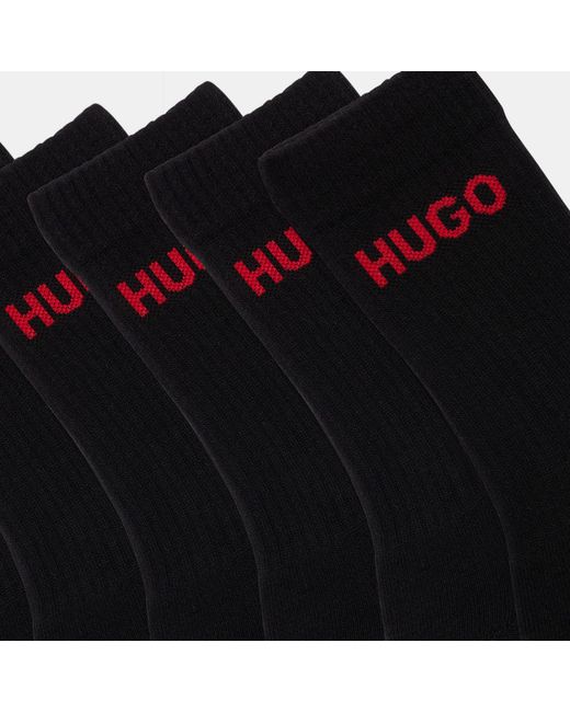 HUGO Red Ribbed Logo 6-Pack Crew Socks for men