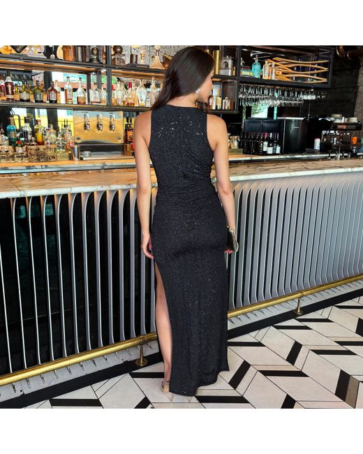 AX Paris Black Sparkle O-Ring Detail Bodycon Midi Dress