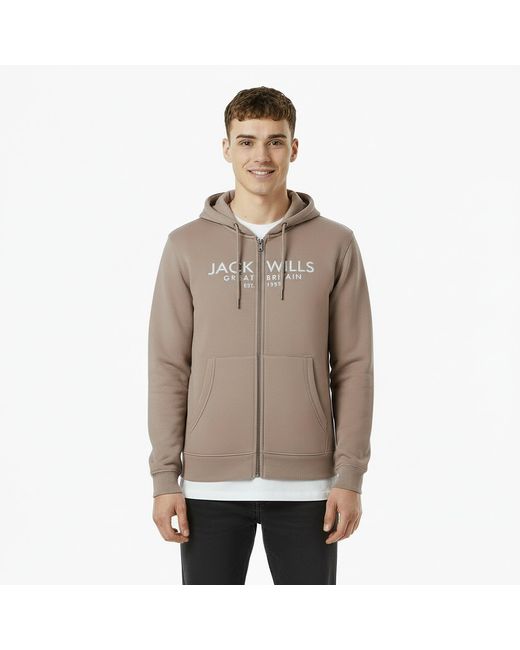 Jack Wills Natural Pinebrook Graphic Zip Hoodie for men