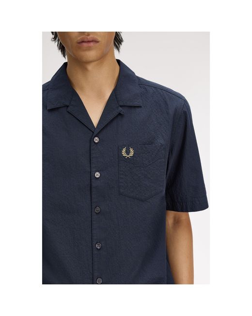 Fred Perry Blue Short Sleeve Plain Shirt for men