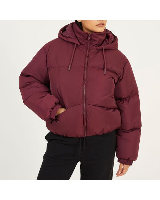 Brave Soul Red Oversized Fit Short Puffer Jacket With Hood