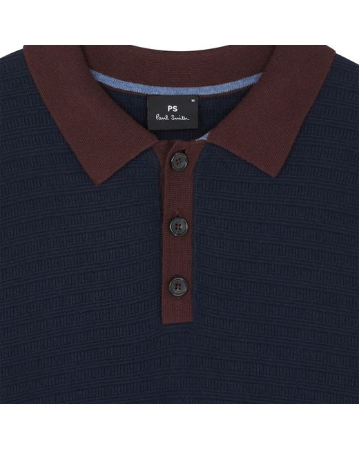 Paul Smith Blue Knitted Long Sleeve Polo Shirt for men