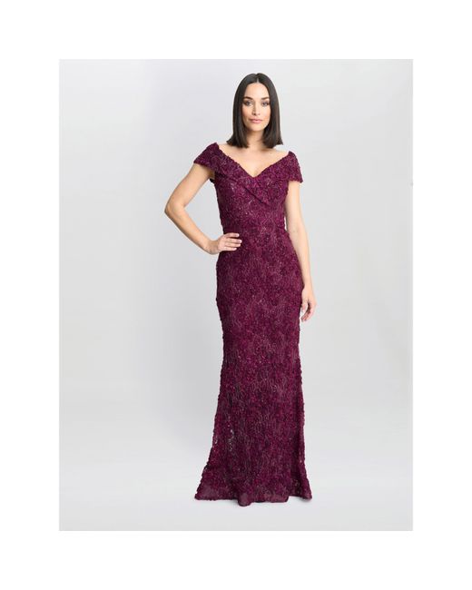 Gina Bacconi Purple Brigette Off Shoulder Lace Maxi Dress