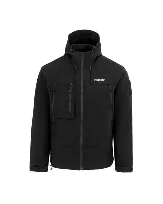 Firetrap Black Windproof Hooded Long Sleeve Windbreaker for men