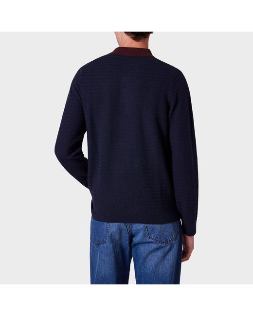 Paul Smith Blue Knitted Long Sleeve Polo Shirt for men
