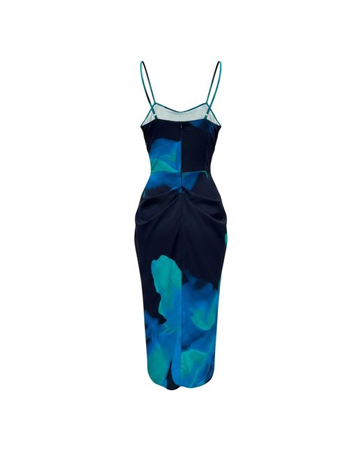 AX Paris Blue Bold Floral Print Gathered Skirt Strappy Midi Dress
