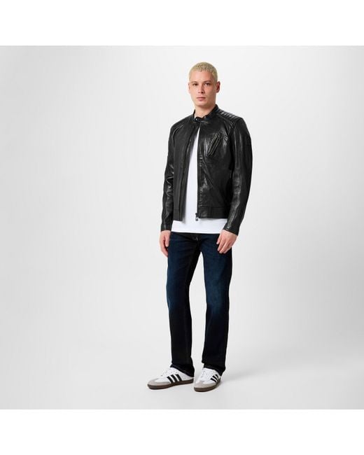 Belstaff Black V Racer Water-Repellent Leather Long Sleeve Slim Fit Leather Jacket for men