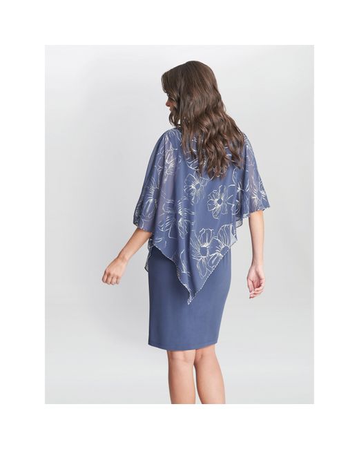 Gina Bacconi Blue Fiona Floral Glittered Asymmetric Dress