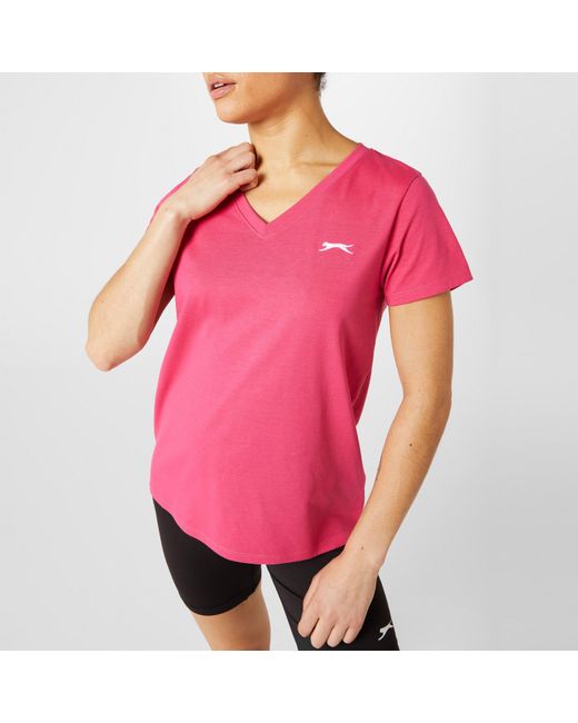 Slazenger 1881 Pink Ladies V Neck Tee Shirt