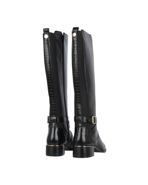 Biba Black Leather Croc Knee High Boot