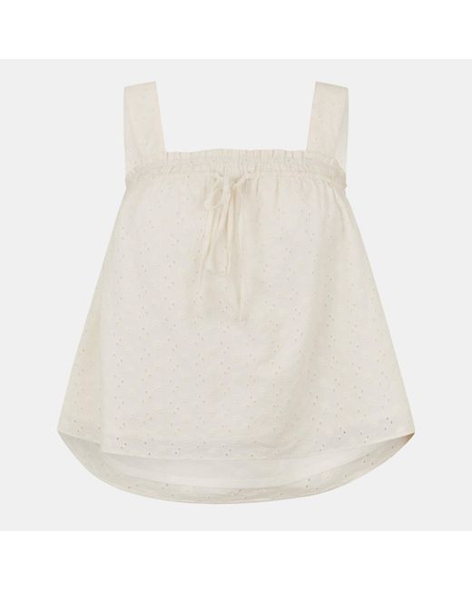Jack Wills Natural Broderie Shirred Top