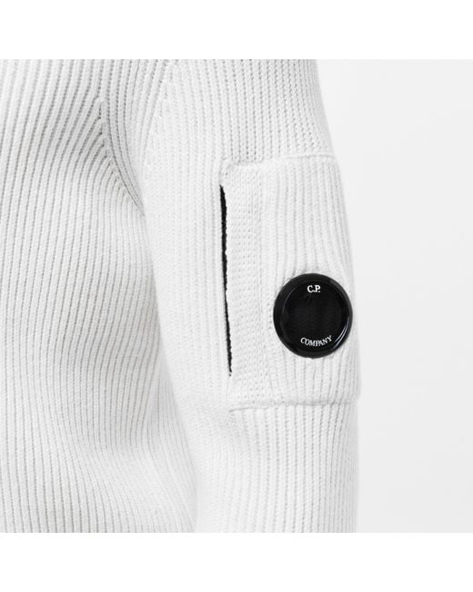C P Company White Quarter Button Knitted Turtle Neck Jumper for men