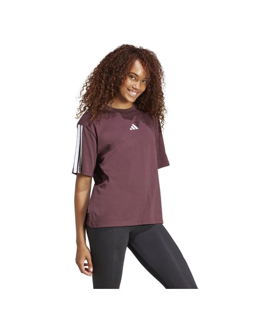 Adidas Purple Essentials 3 Stripe T-Shirt