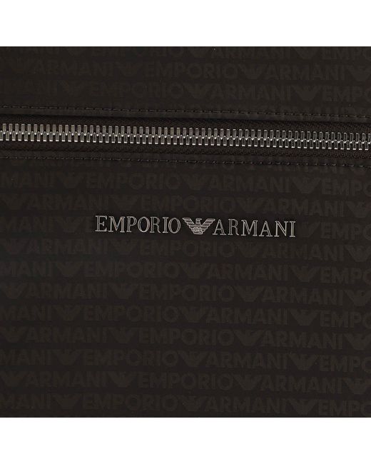 Emporio Armani Black Nylon Allover Jacquard Logo Shoulder Bag for men