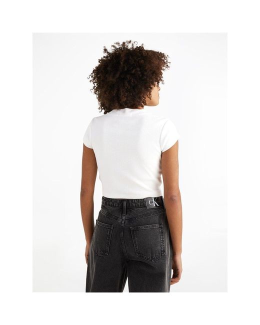 Calvin Klein White Mono Rib Cropped T Shirt
