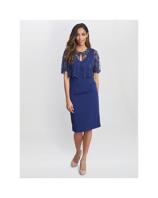 Gina Bacconi Blue Theresa Beaded Bolero Jacket Shift Dress