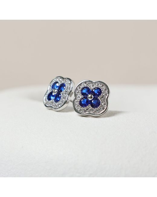 Jon Richard Blue Rhodium Plated Crystal And Sapphire Clover Studs