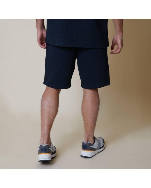 Threadbare Blue Cotton Blend Textured Sweat Shorts for men
