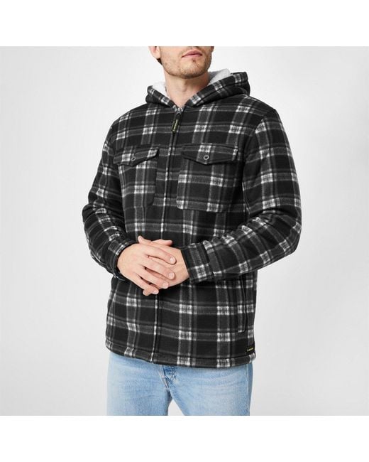 Dunlop Black Full Zip Checked Hoodie for men