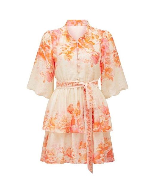 Forever New Orange Isla Printed Tiered Mini Dress