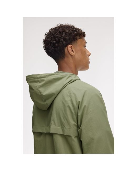 Fred Perry Green Taslan Hooded Shell Rain Anorak for men