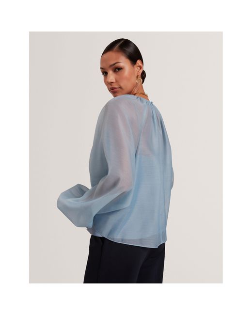 Ted Baker Blue Puff Sleeve Long Blouse