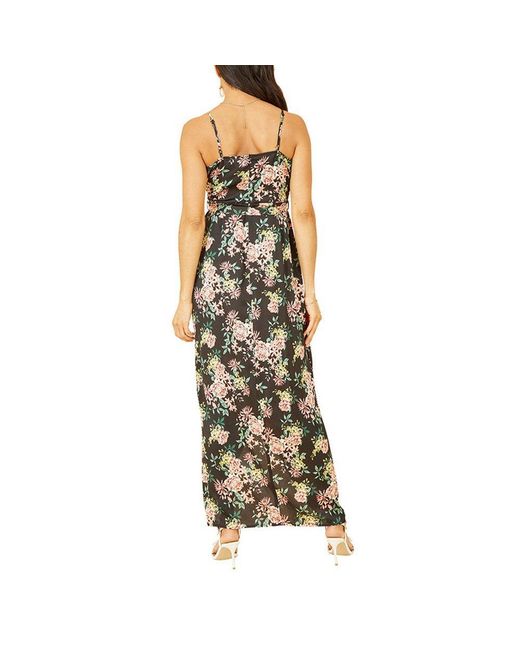 Mela London Green Satin Floral Wrap Maxi Dress