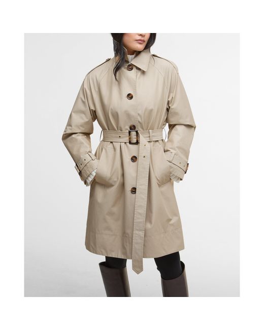 Barbour Natural Maia Showerproof Cotton Long Sleeve Trench Coat