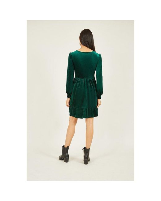 Mela London Green Velvet Long Sleeve Skater Dress