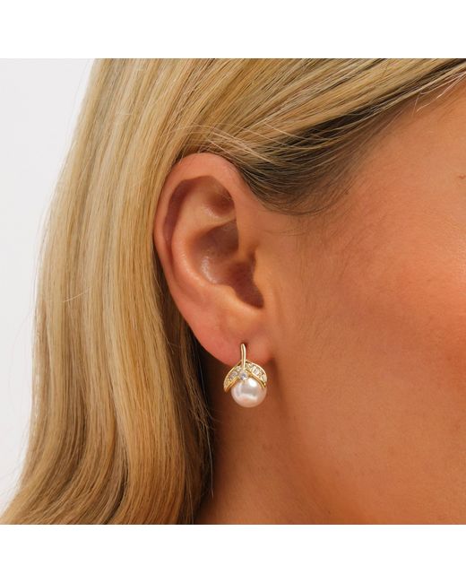 Jon Richard Metallic Plated Crystal And Pearl Leaf Stud Earrings