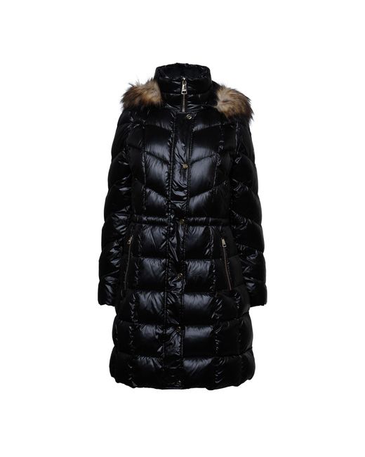 DKNY Black Zip Front Waisted Down Jacket